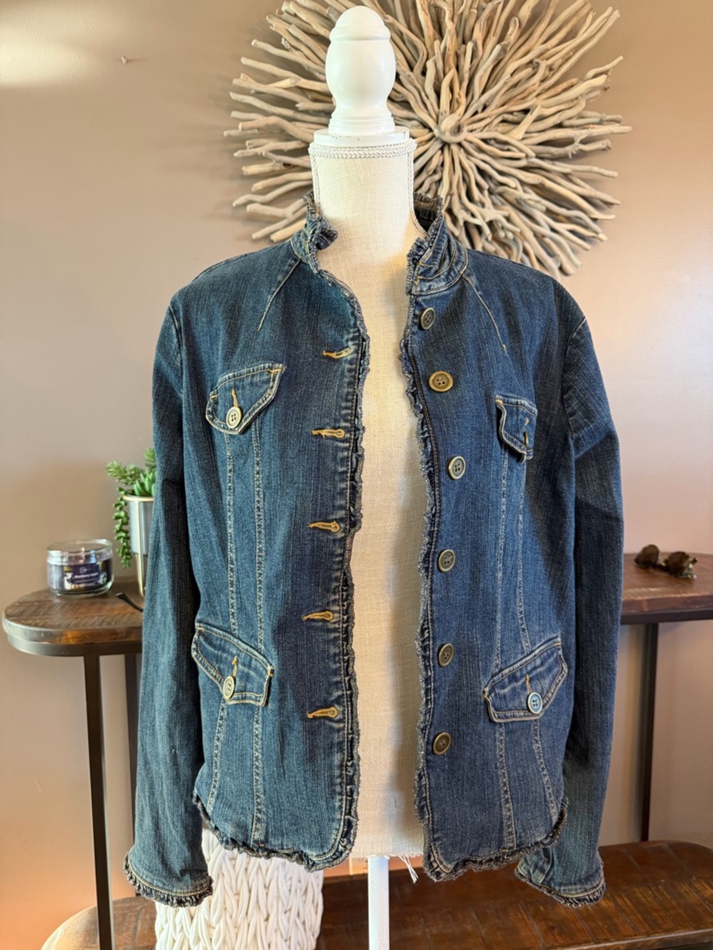 Crazy‎ Horse denim jacket with ruffle trim